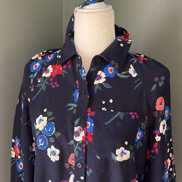 Tory Burch Gabrielle Silk Drop Waist Blue Pansy Floral Shirt Dress Blue - Picture 5 of 14